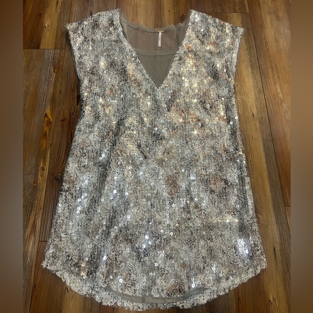 Free People Sequin Tunic Dress with Mesh V+Back Small